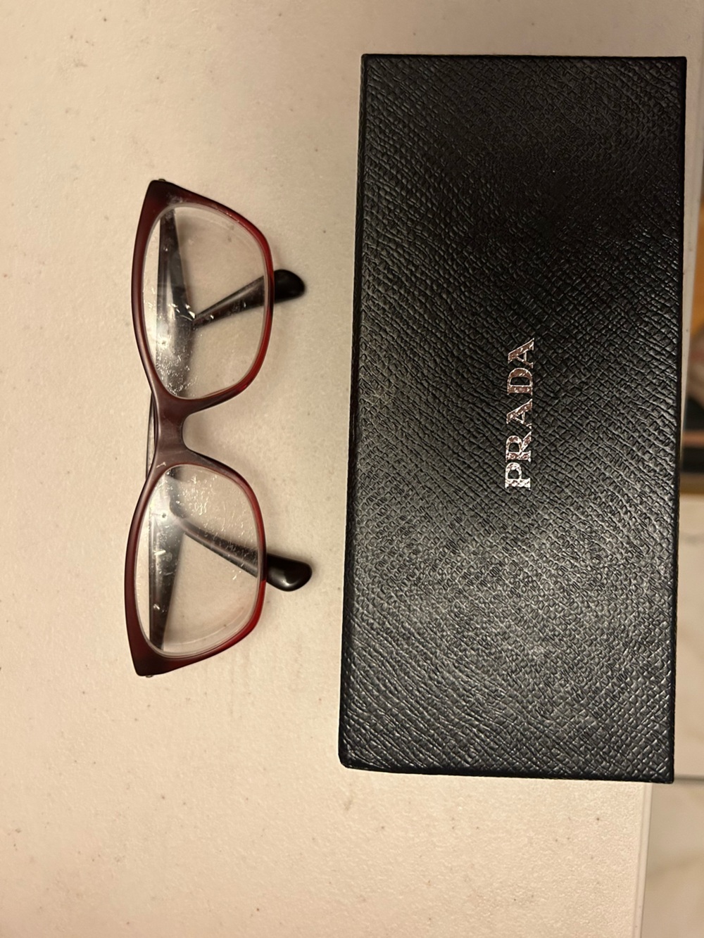 Prada Red Cat-Eye Eyeglasses with Black Case